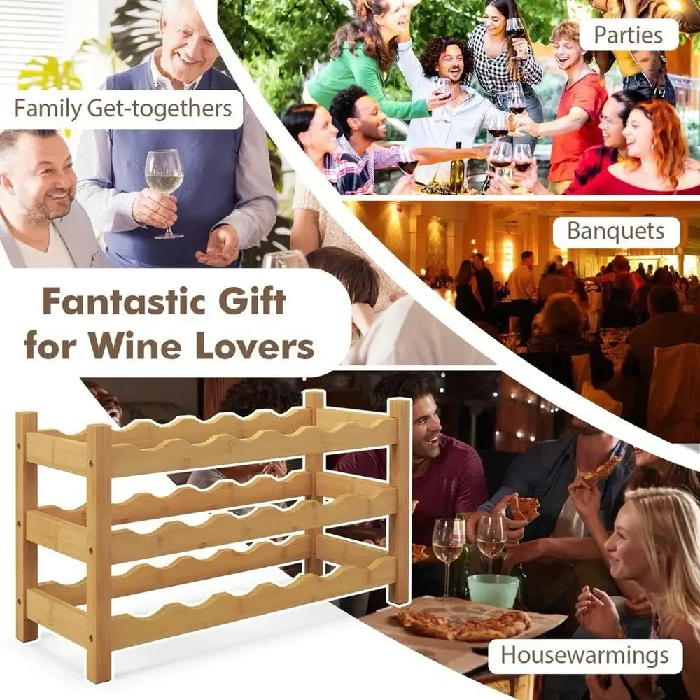 Giantex Bamboo Wine Rack 3 Tier 18 Bottle Freestanding Wine Storage Shelf